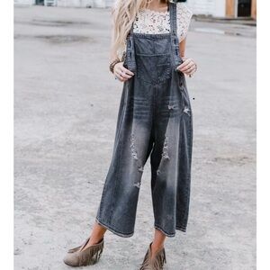 Easel Gray Distressed Women Jeans Overalls